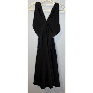 Sezin Karabulut Dress 40 Black Cutout Fringe Festival Skater Fit Flare New